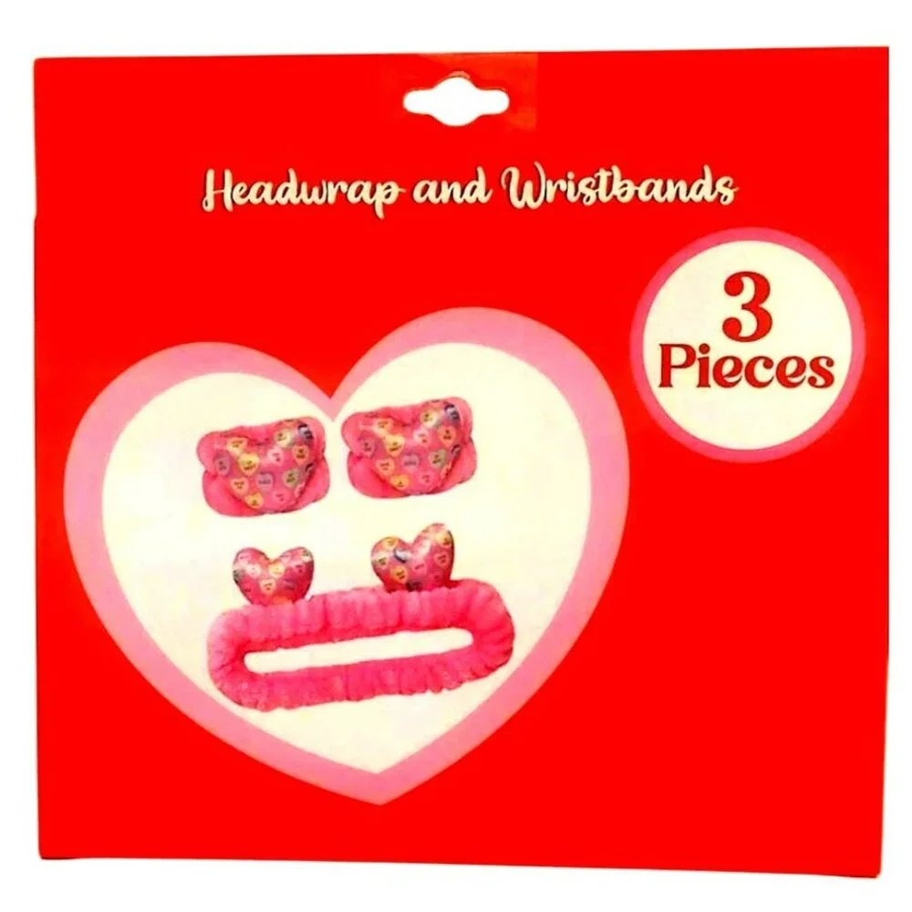 NWT - 3-Piece Heart Headwrap & Wristbands Spa Set (SKU#0402)